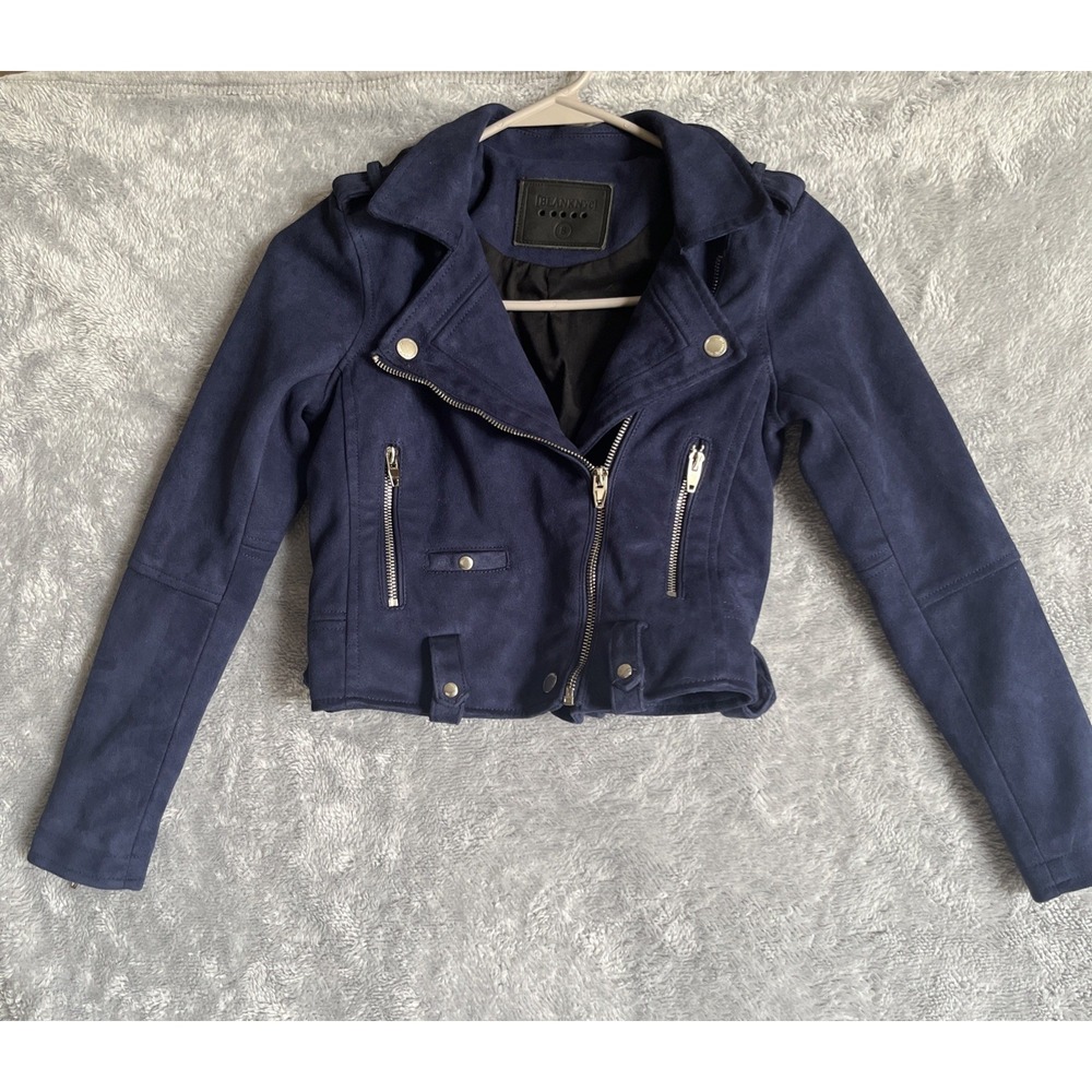 BLANKNYC Kids Girls Navy Blue Faux Leather Jacket Size Small Zip Up